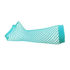 Blue fingerless fishnet gloves