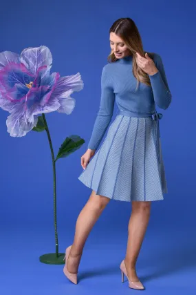 Blue Pleat Knit Dress