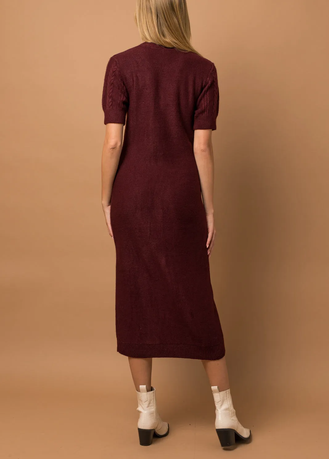 Bordeaux Cable Knit Sweater Dress