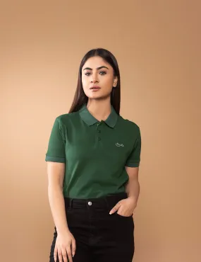 Bottle Green Women Polo Shirt