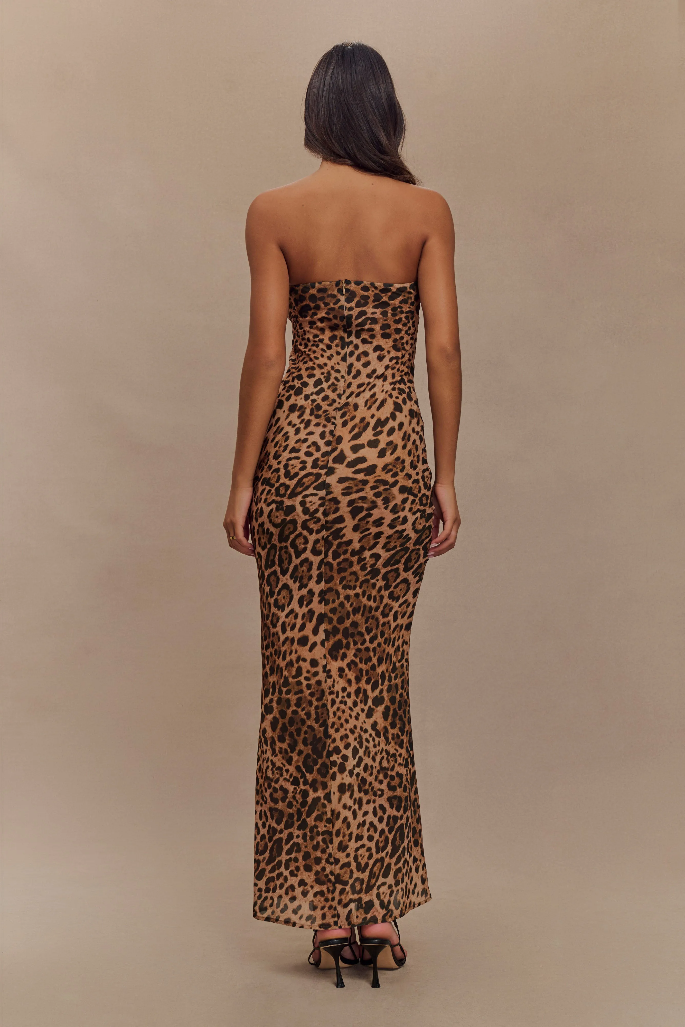 Breanna Strapless Chiffon Maxi Dress - Leopard Print