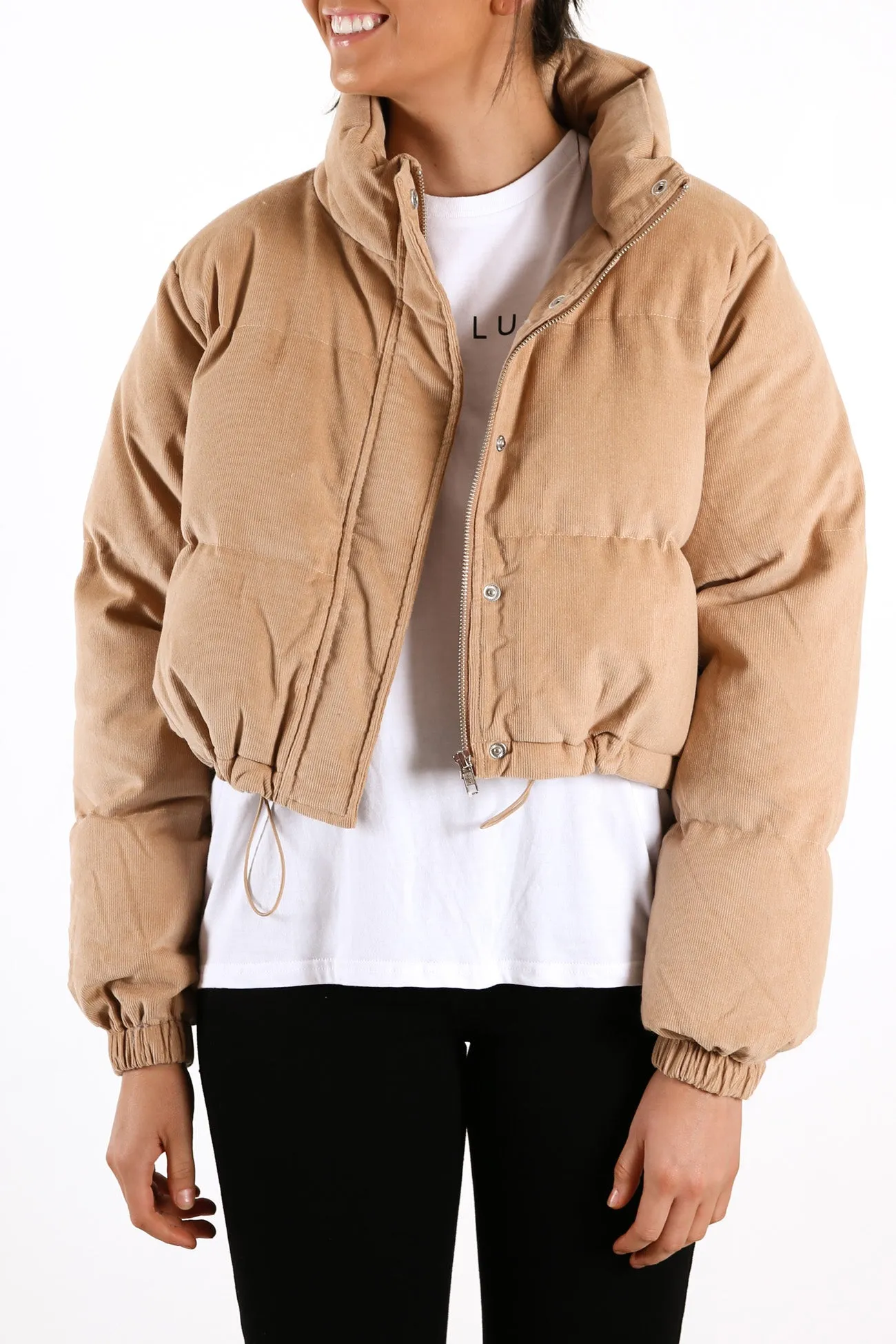 Brodie Crop Cord Puffer Deep Sand