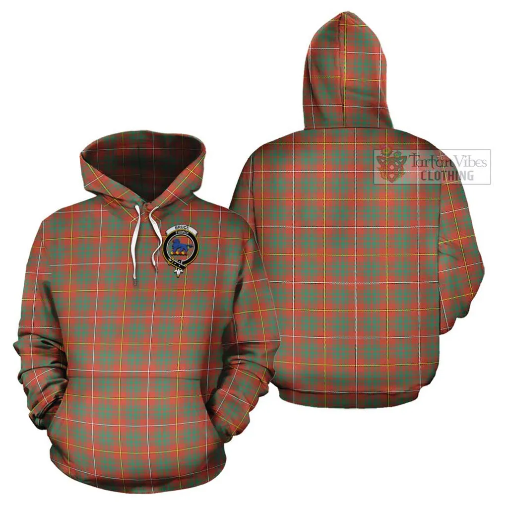 Bruce Ancient Tartan Cotton Hoodie with Family Crest