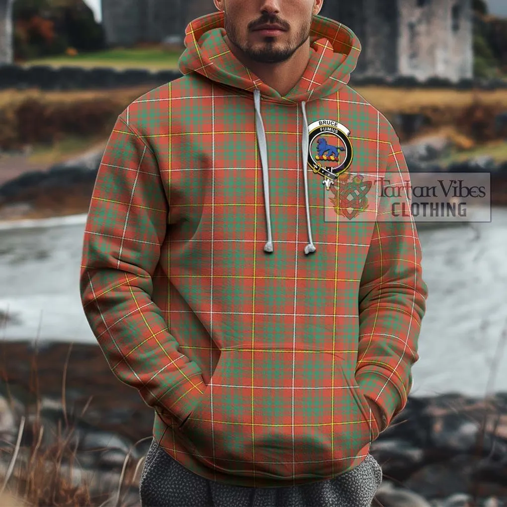 Bruce Ancient Tartan Cotton Hoodie with Family Crest