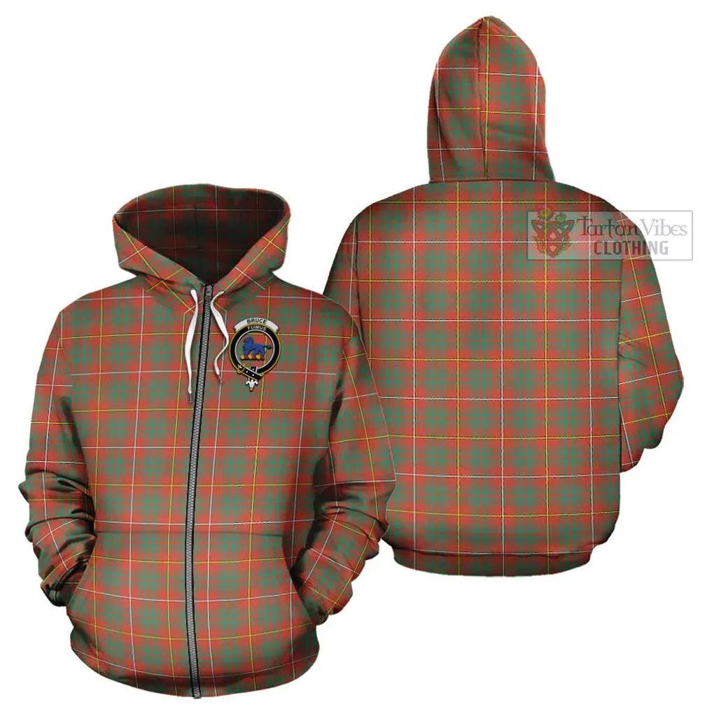 Bruce Ancient Tartan Cotton Hoodie with Family Crest