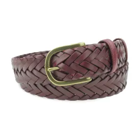 Burgundy Leather 'Connery' Brass Prong Handweave Belt