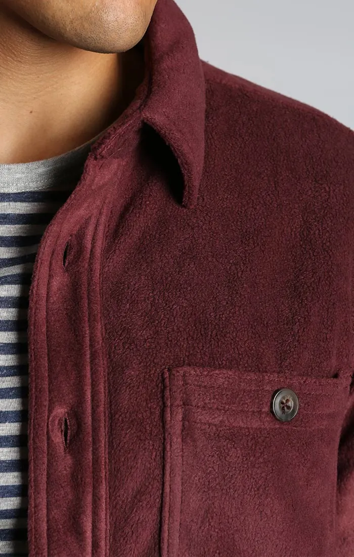 Burgundy Sherpa Polar Fleece Shirt Jacket