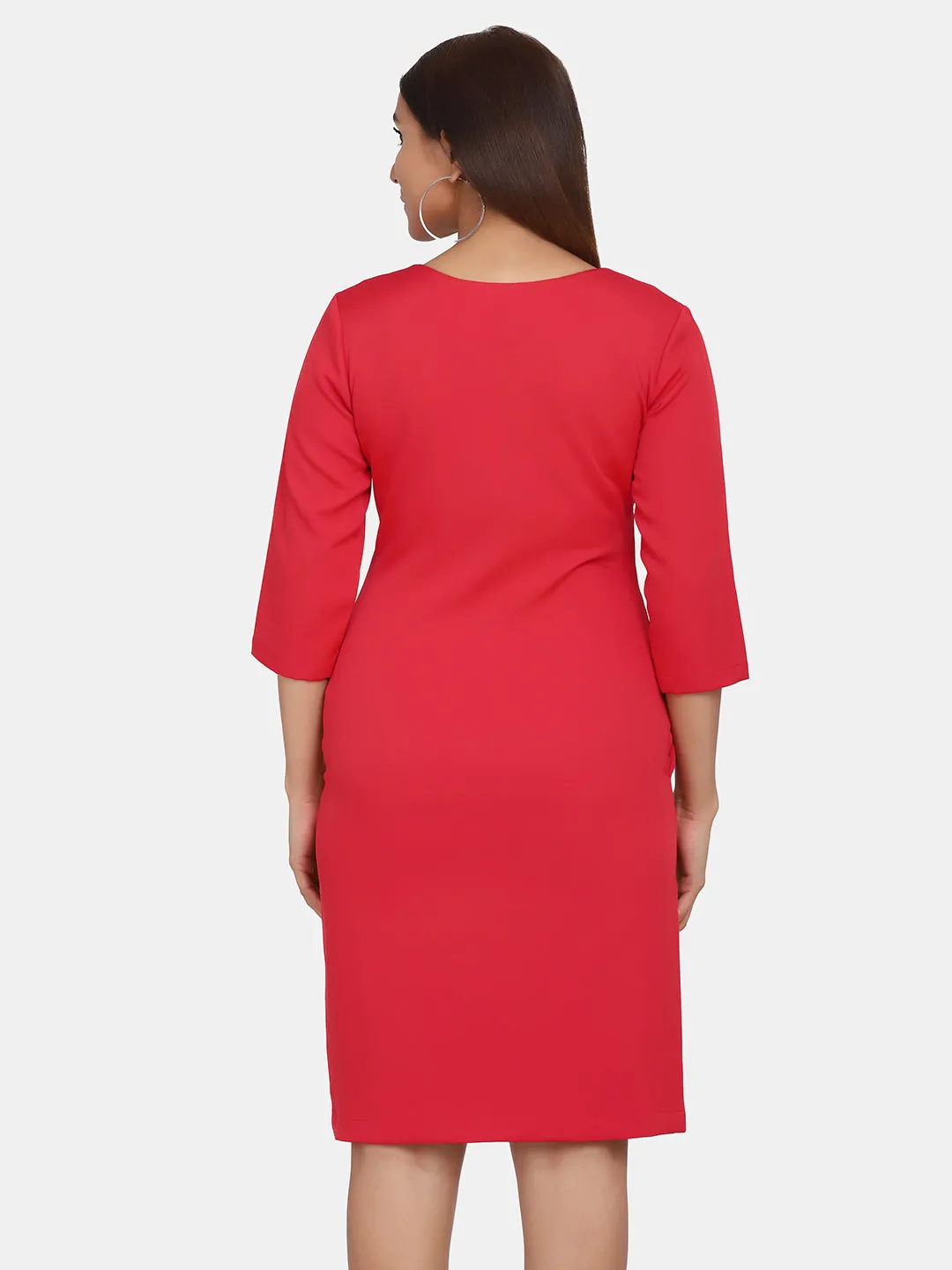 Business Formal V-Neck Sheath Dress - Red