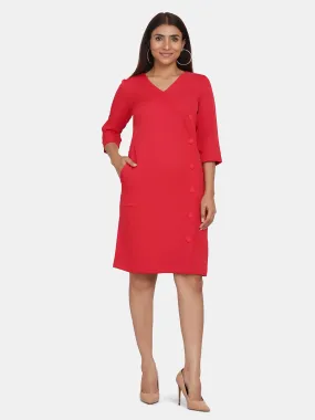 Business Formal V-Neck Sheath Dress - Red