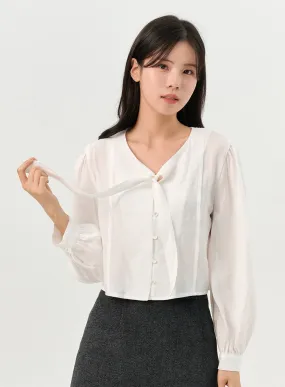 Buttoned Tie Collared Blouse OO327