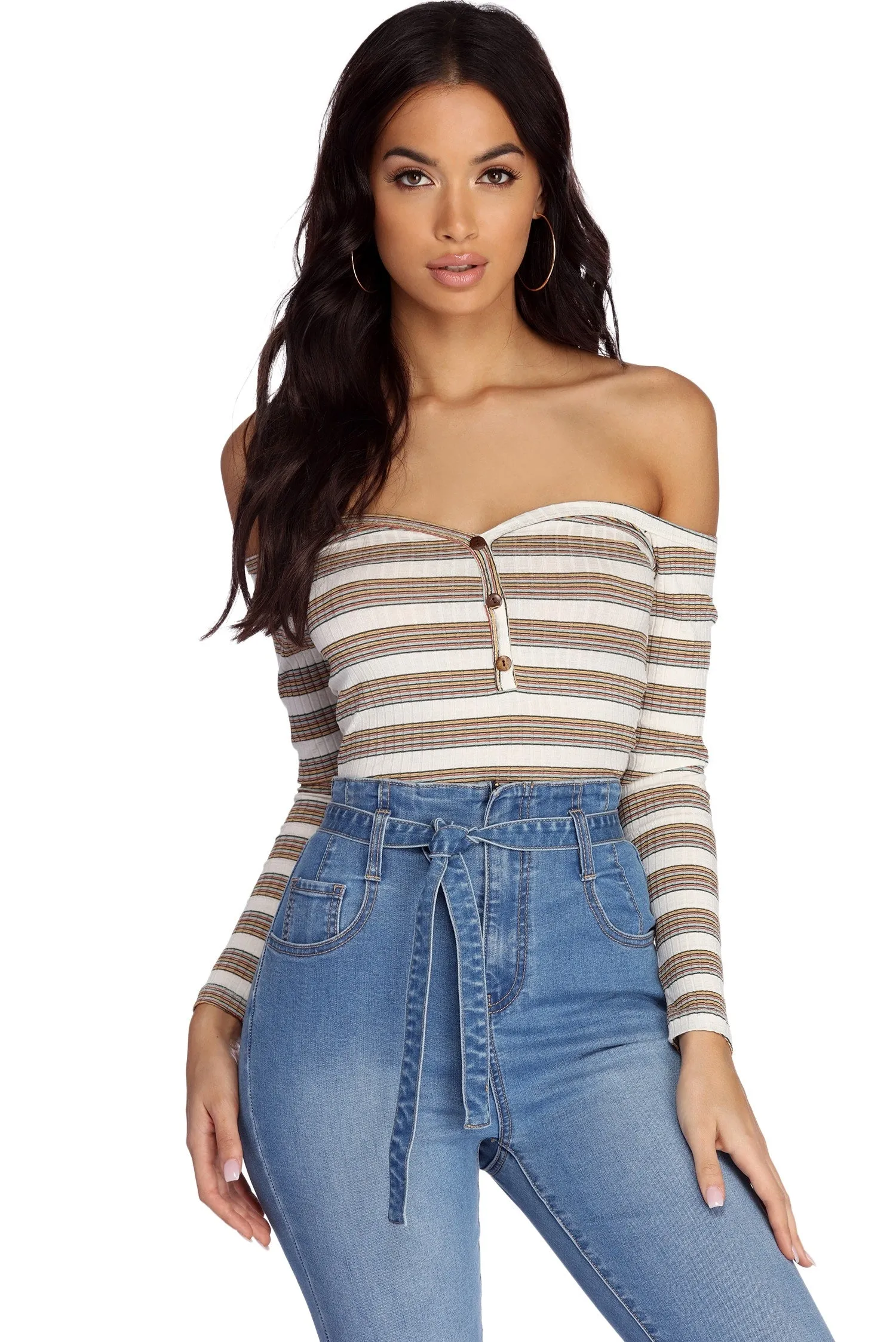 Buttons Up Striped Henley Top