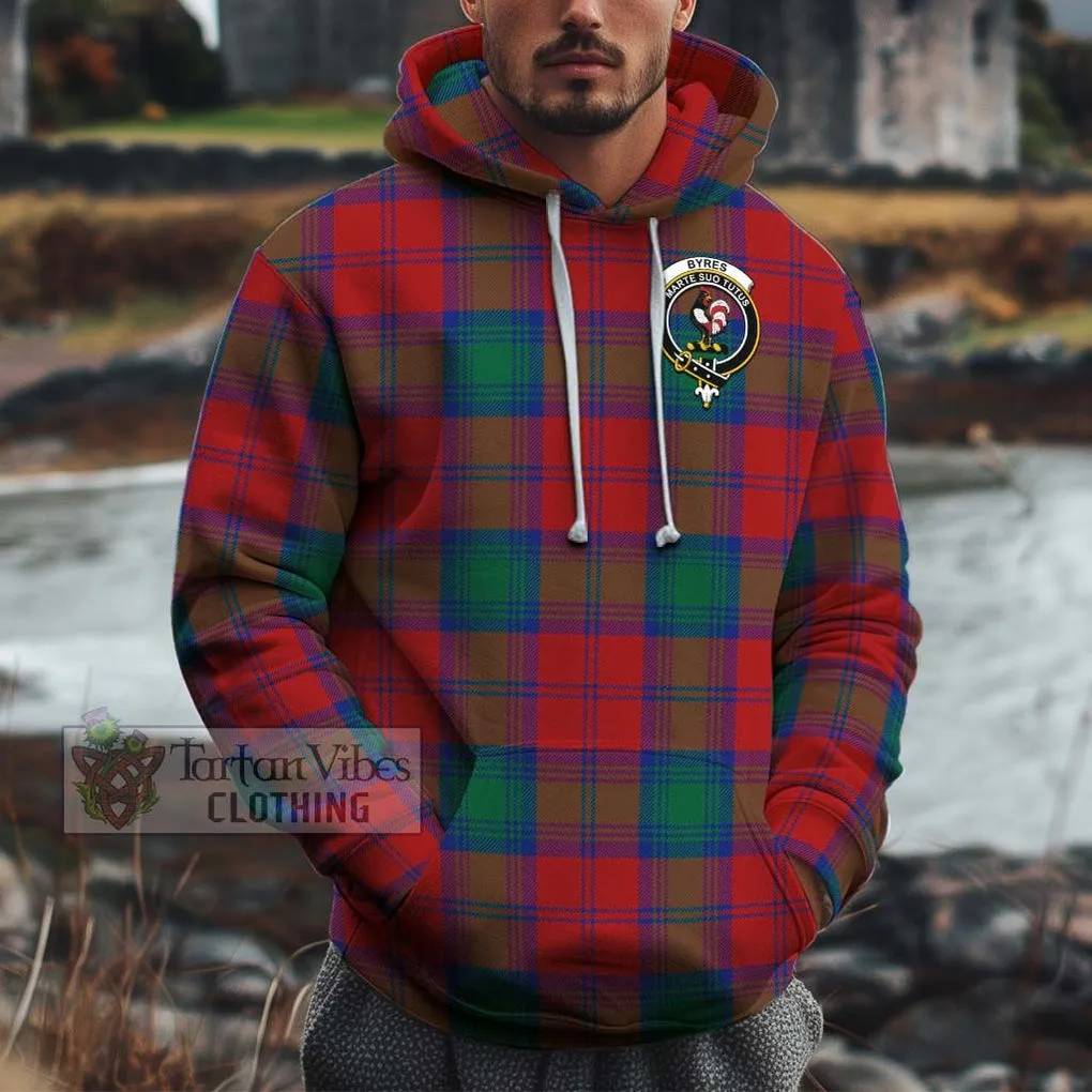 Byres (Byses) Tartan Cotton Hoodie with Family Crest