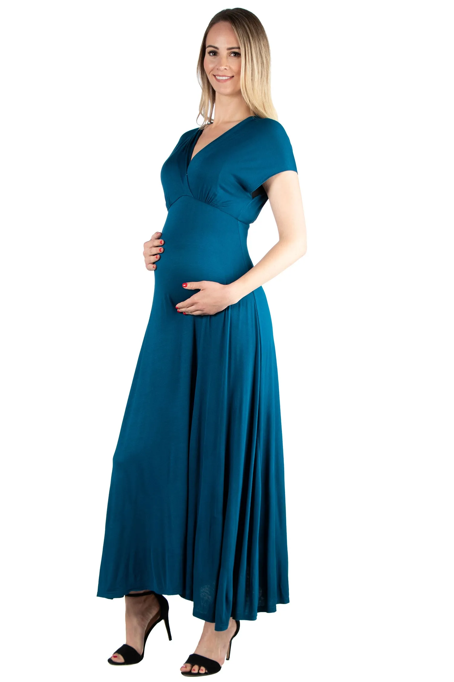 Cap Sleeve V Neck Maternity Maxi Dress