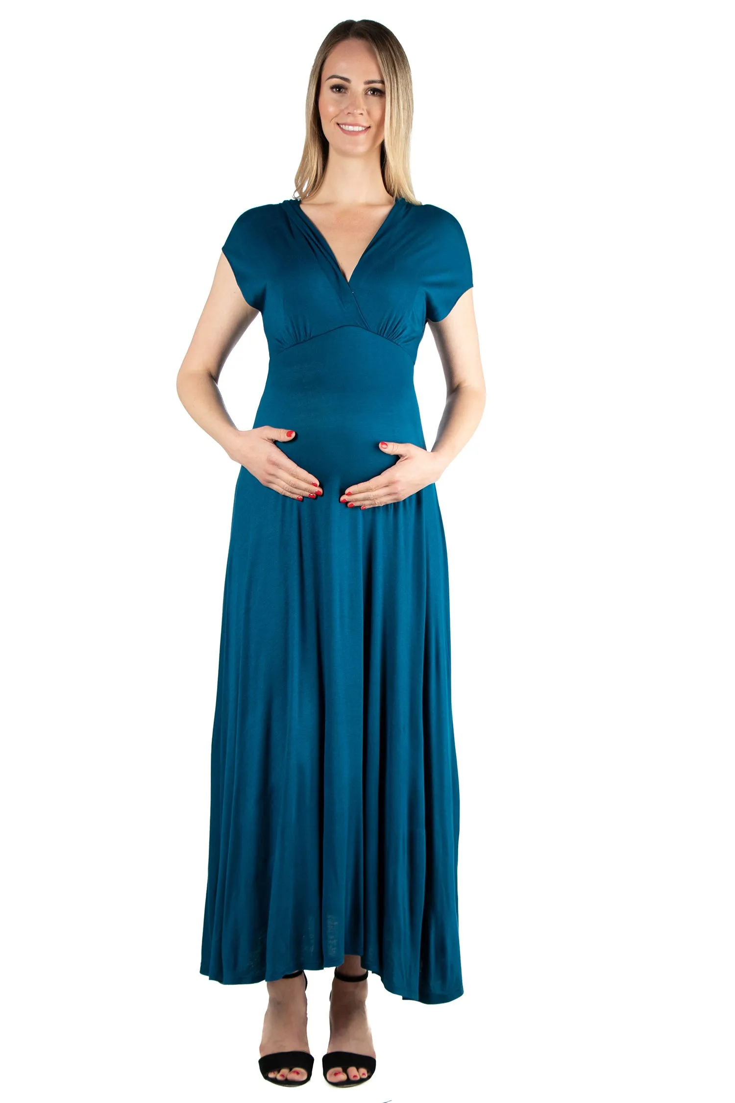 Cap Sleeve V Neck Maternity Maxi Dress