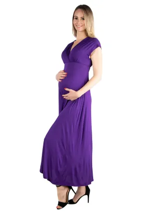 Cap Sleeve V Neck Maternity Maxi Dress