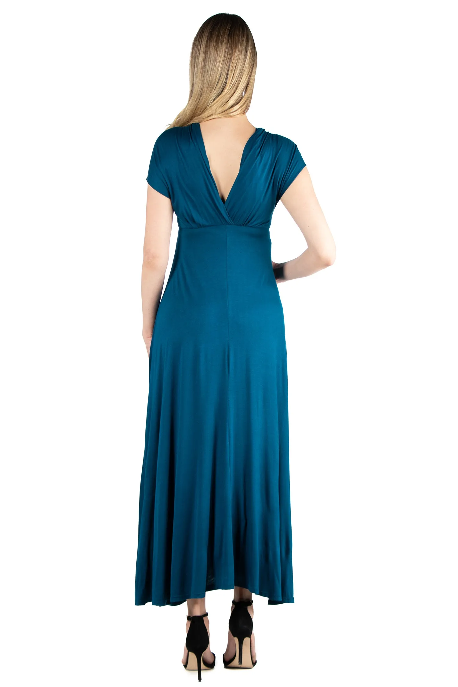 Cap Sleeve V Neck Maternity Maxi Dress