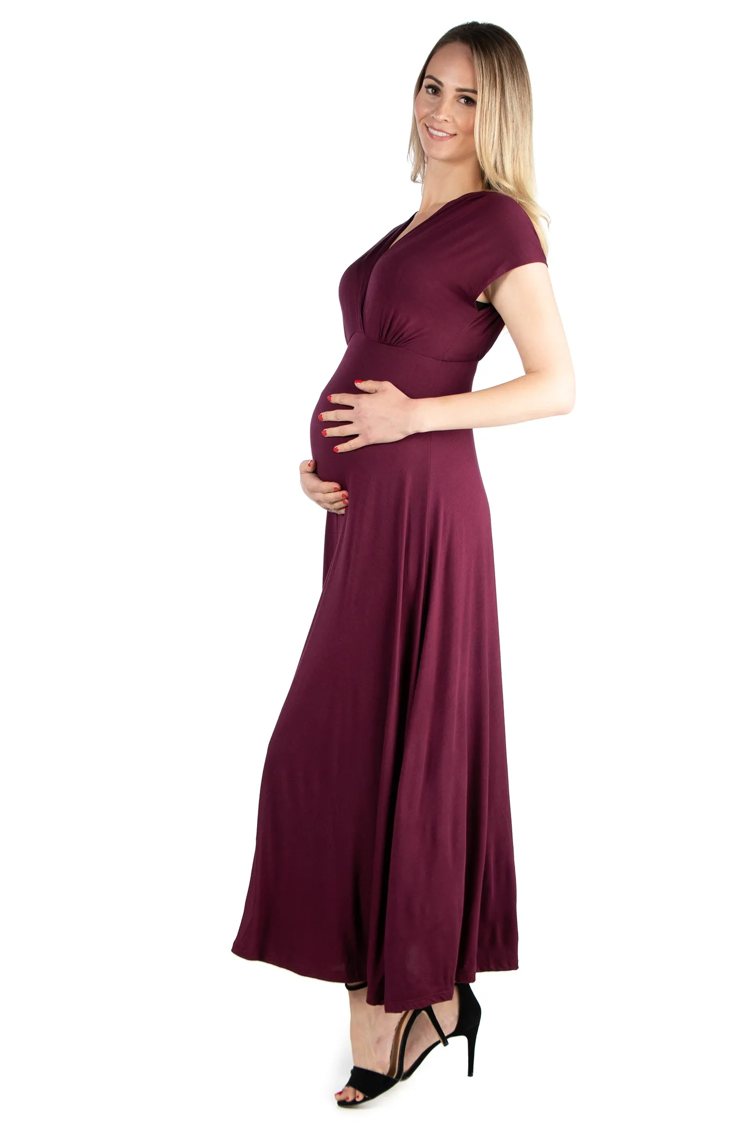 Cap Sleeve V Neck Maternity Maxi Dress