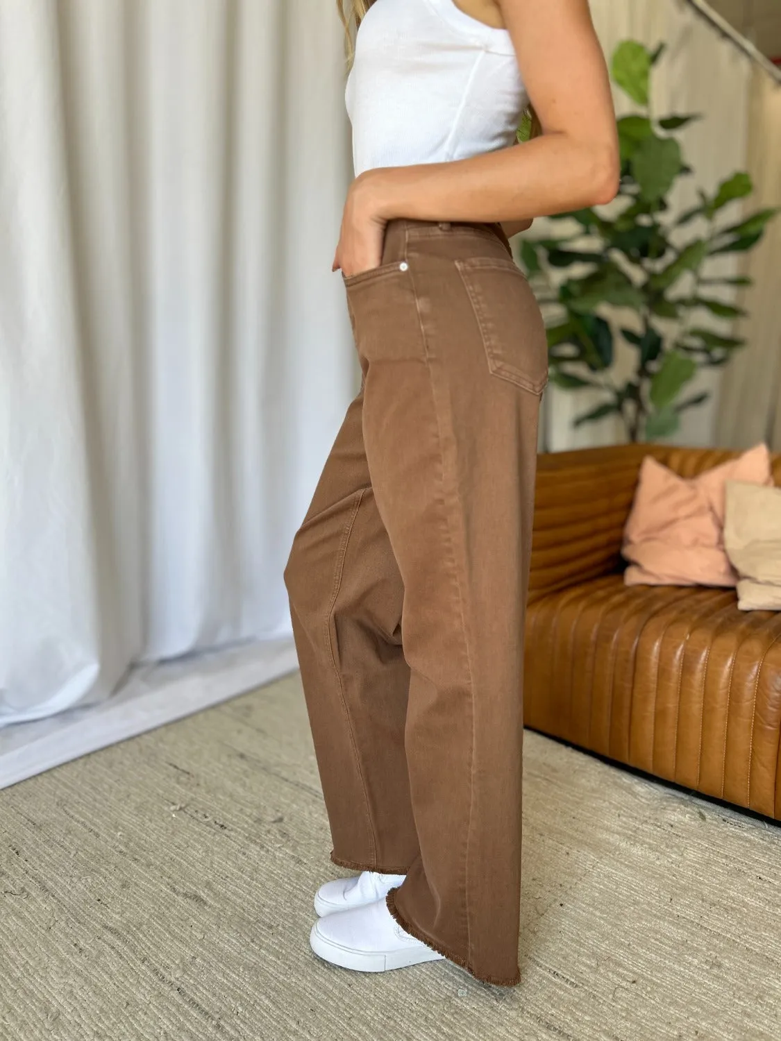 Coffee High Rise Wide Leg Jeans