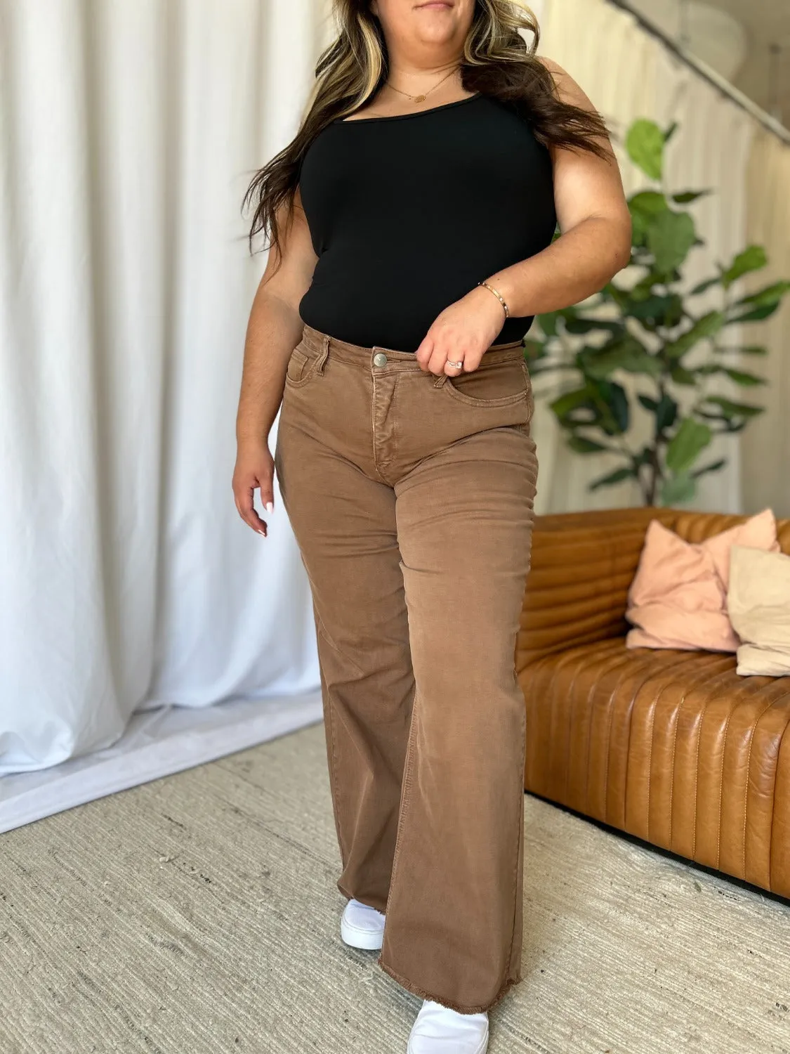 Coffee High Rise Wide Leg Jeans