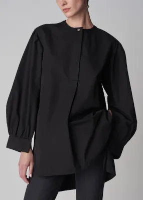 Collarless Tunic Shirt in Cotton Poplin - Black