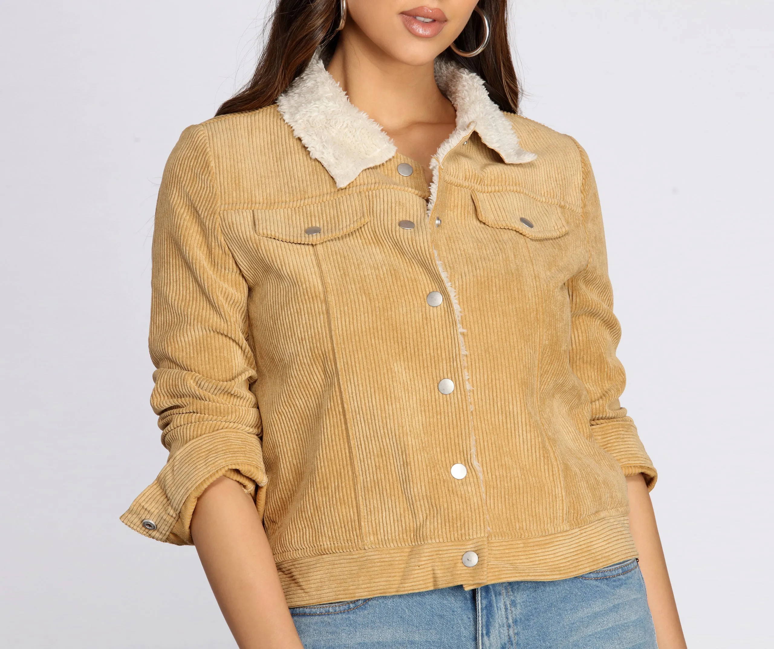 Corduroy Faux Fur Trucker Jacket