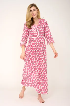 Cotton Annabel Maxi Dress in White with Pink Strawberry