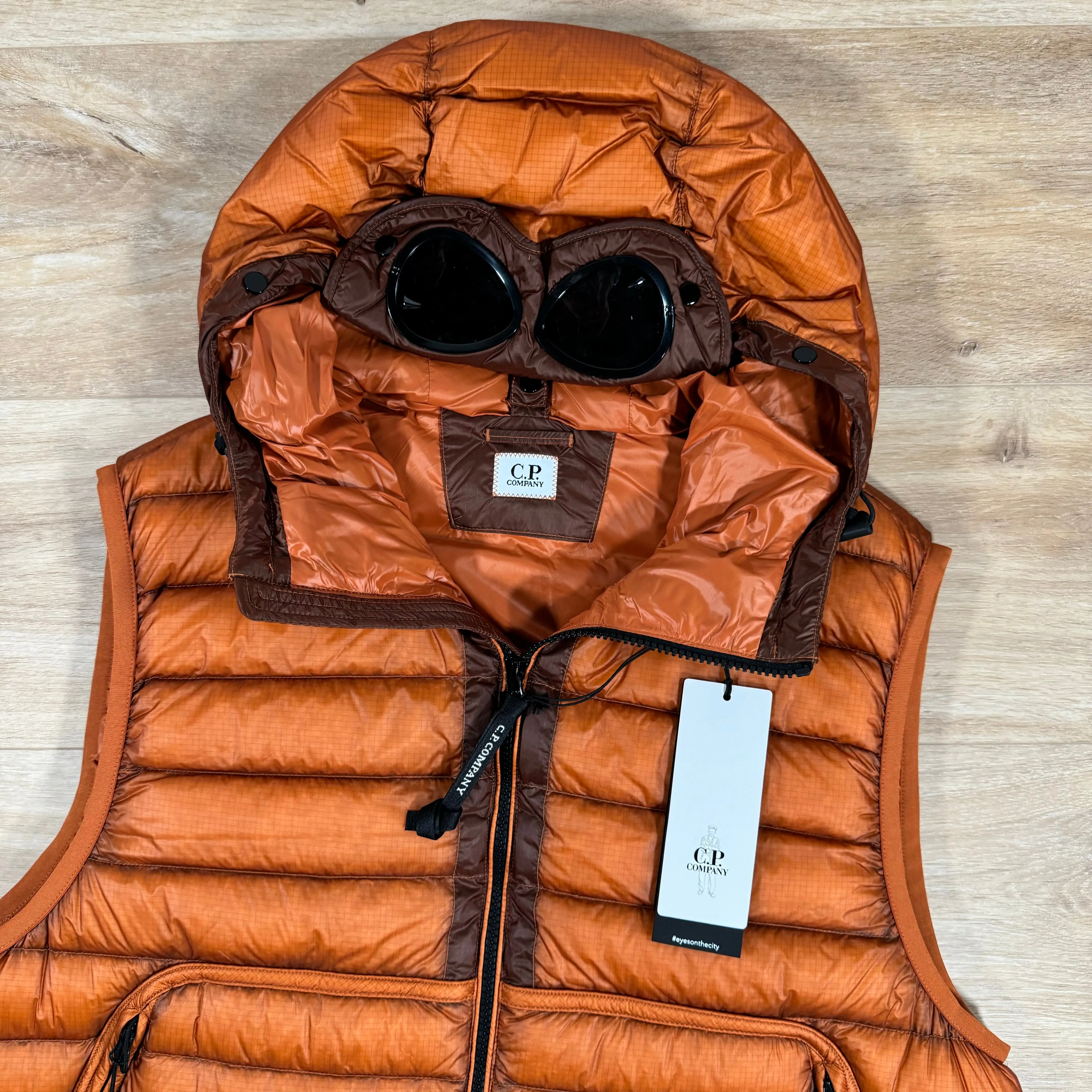 C.P. Company D.D. Shell Goggle Down Vest in Bombay Brown