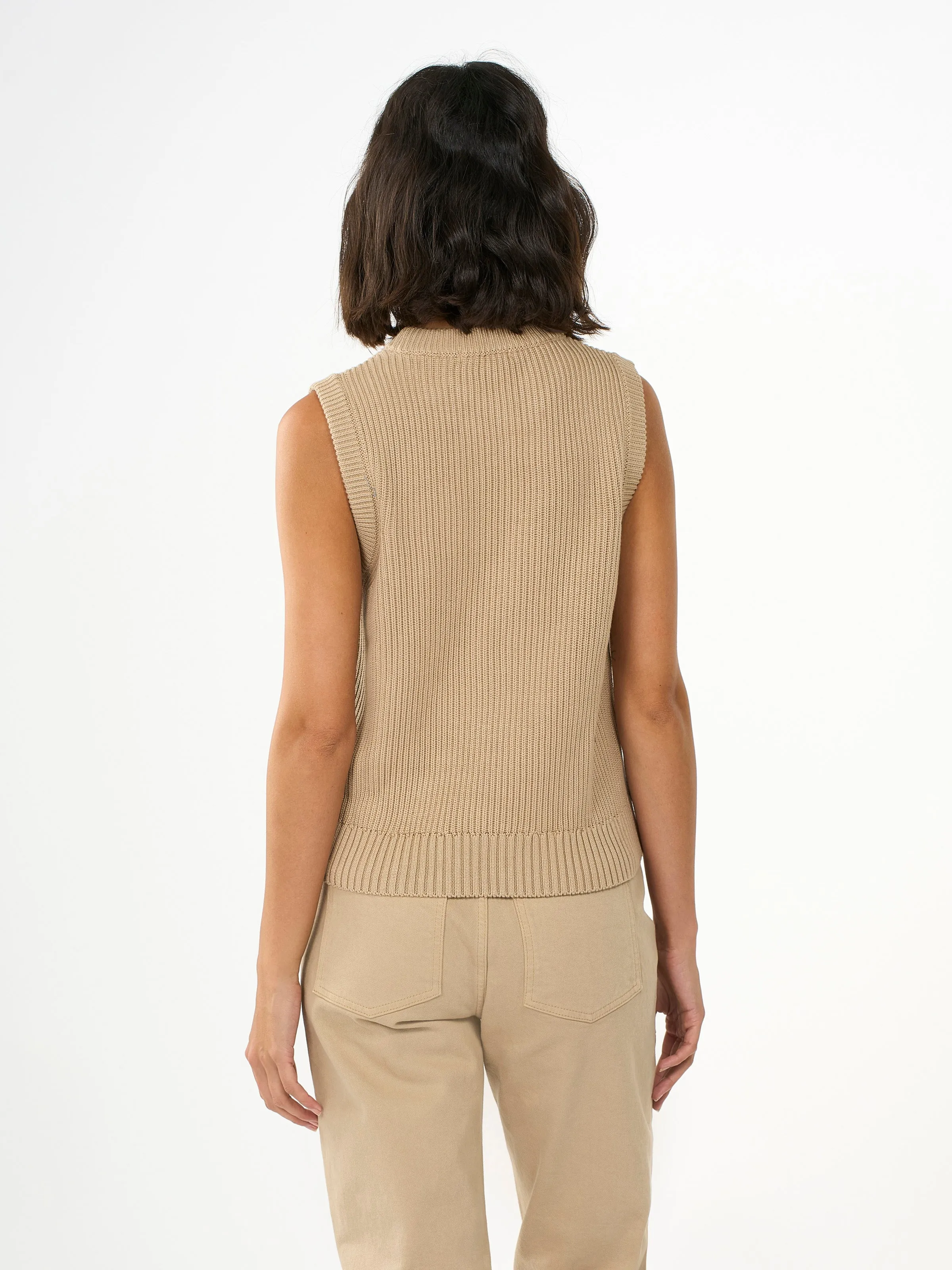 Crew neck cotton mix vest - Safari