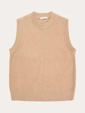 Crew neck cotton mix vest - Safari