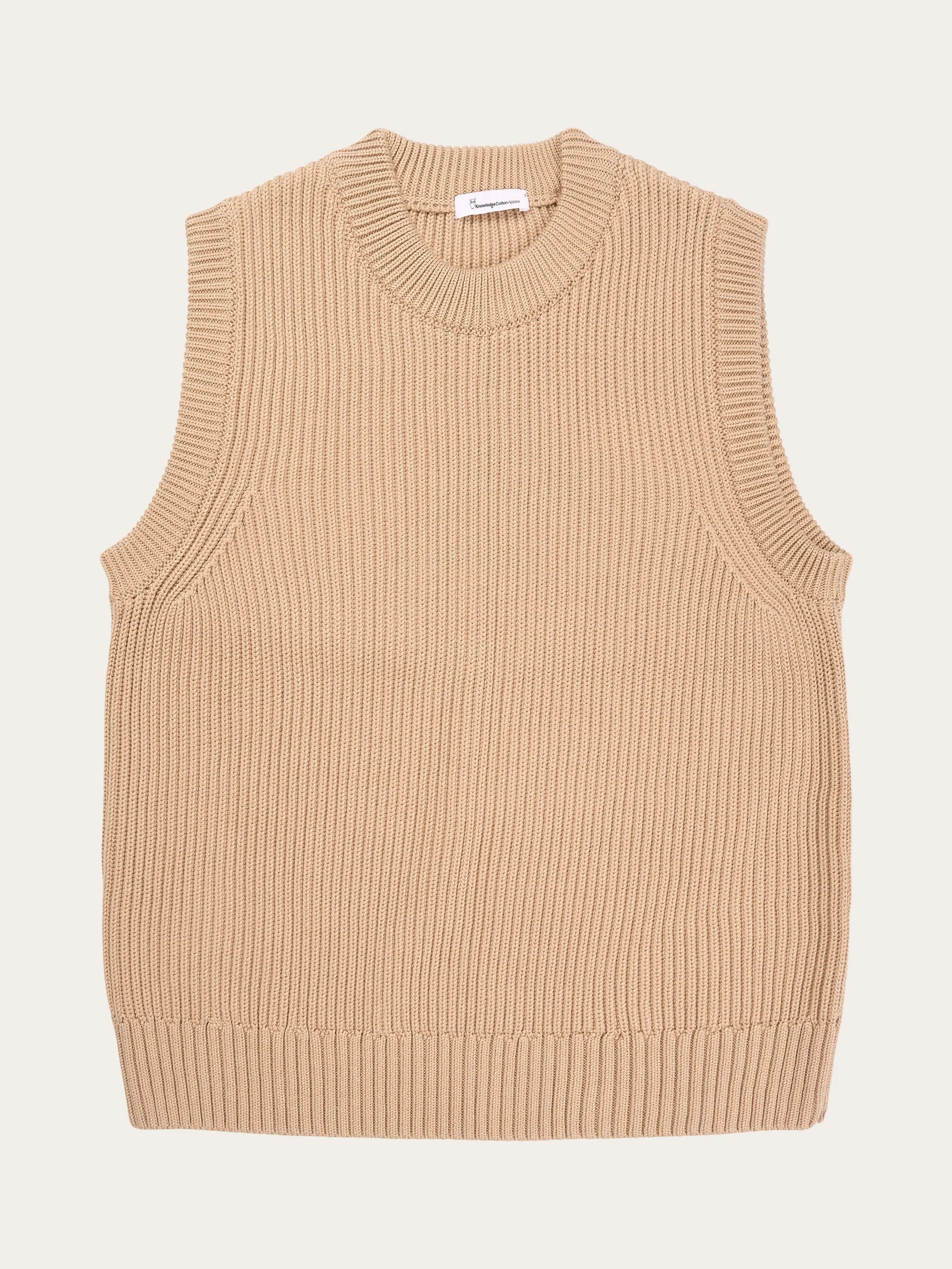 Crew neck cotton mix vest - Safari