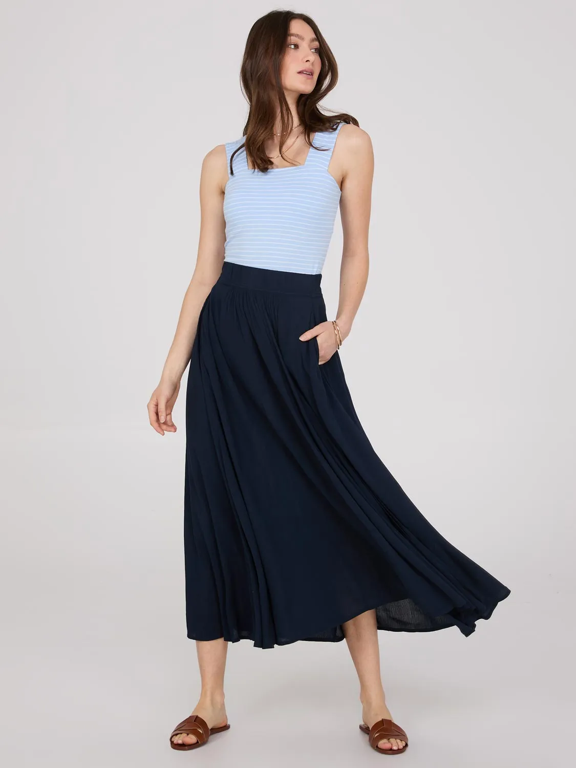 Crinkle Maxi Skirt With Front Slit