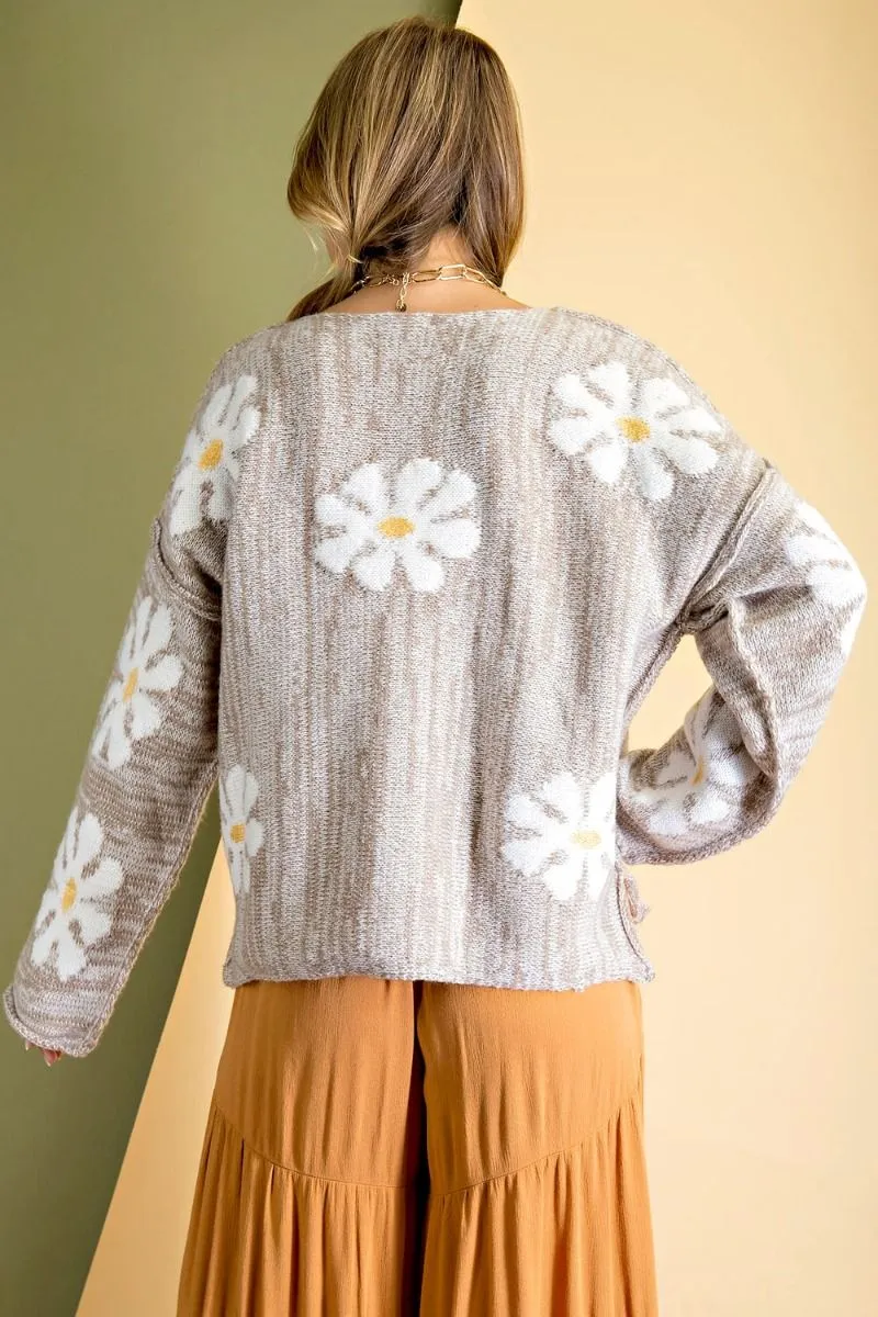 Daisy flower patterned loose fit sweater (multiple colors available) RESTOCKED