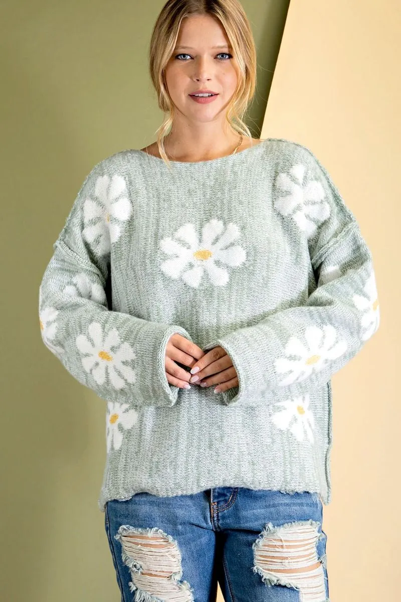 Daisy flower patterned loose fit sweater (multiple colors available) RESTOCKED