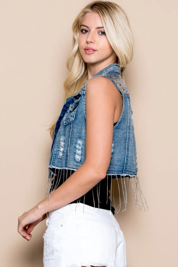 Denim Fringe Vest (Large)