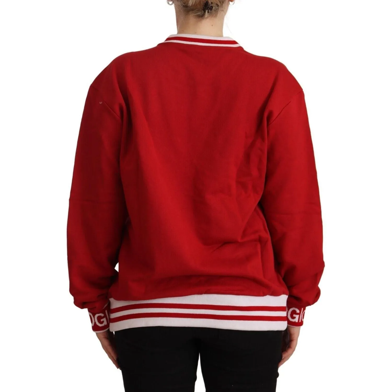 Dolce & Gabbana Elegant Red Crewneck Pullover with Floral Motif