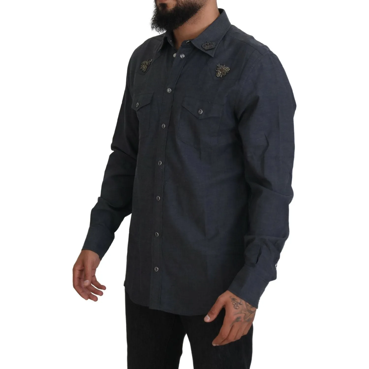 Dolce & Gabbana Elegant Slim-Fit Blue Denim Casual Shirt