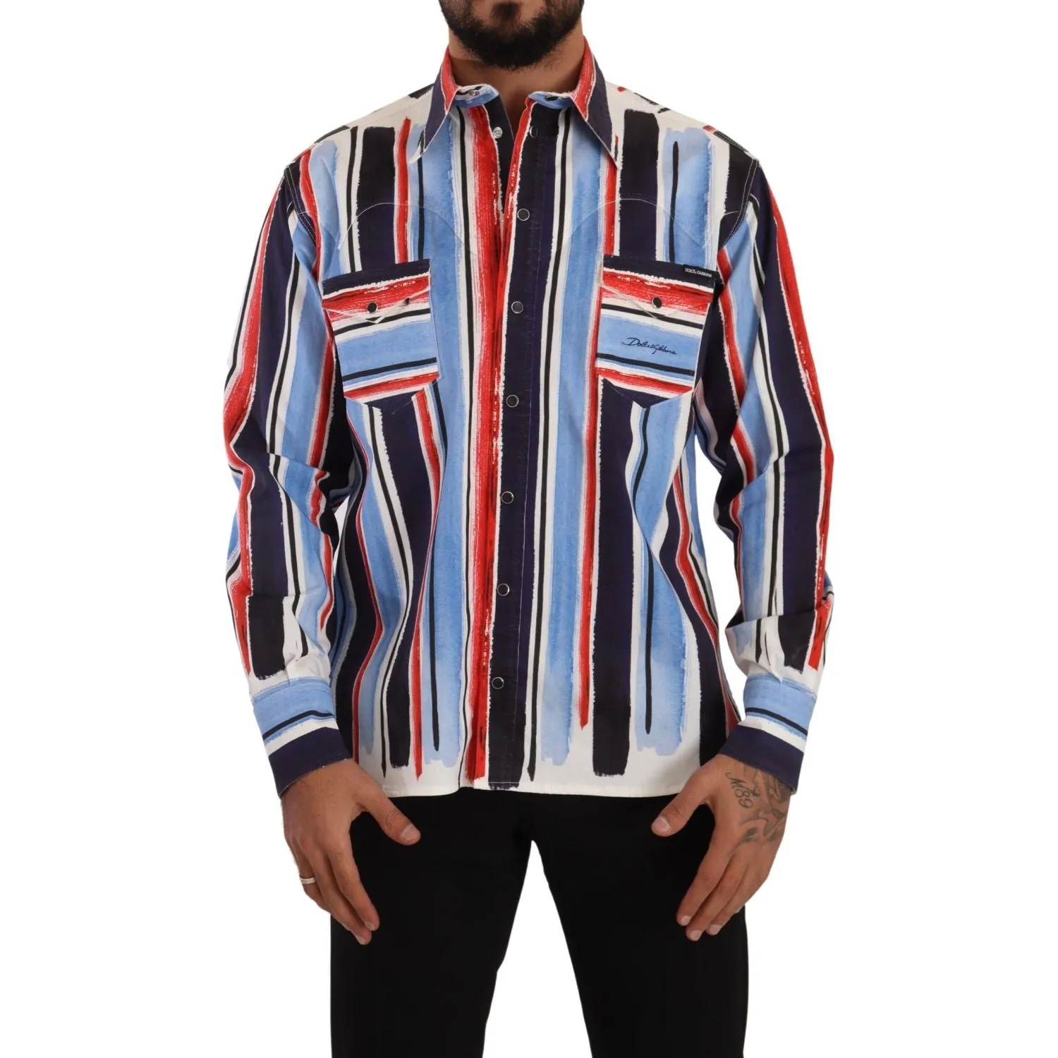 Dolce & Gabbana Elegant Striped Cotton Shirt with Pockets