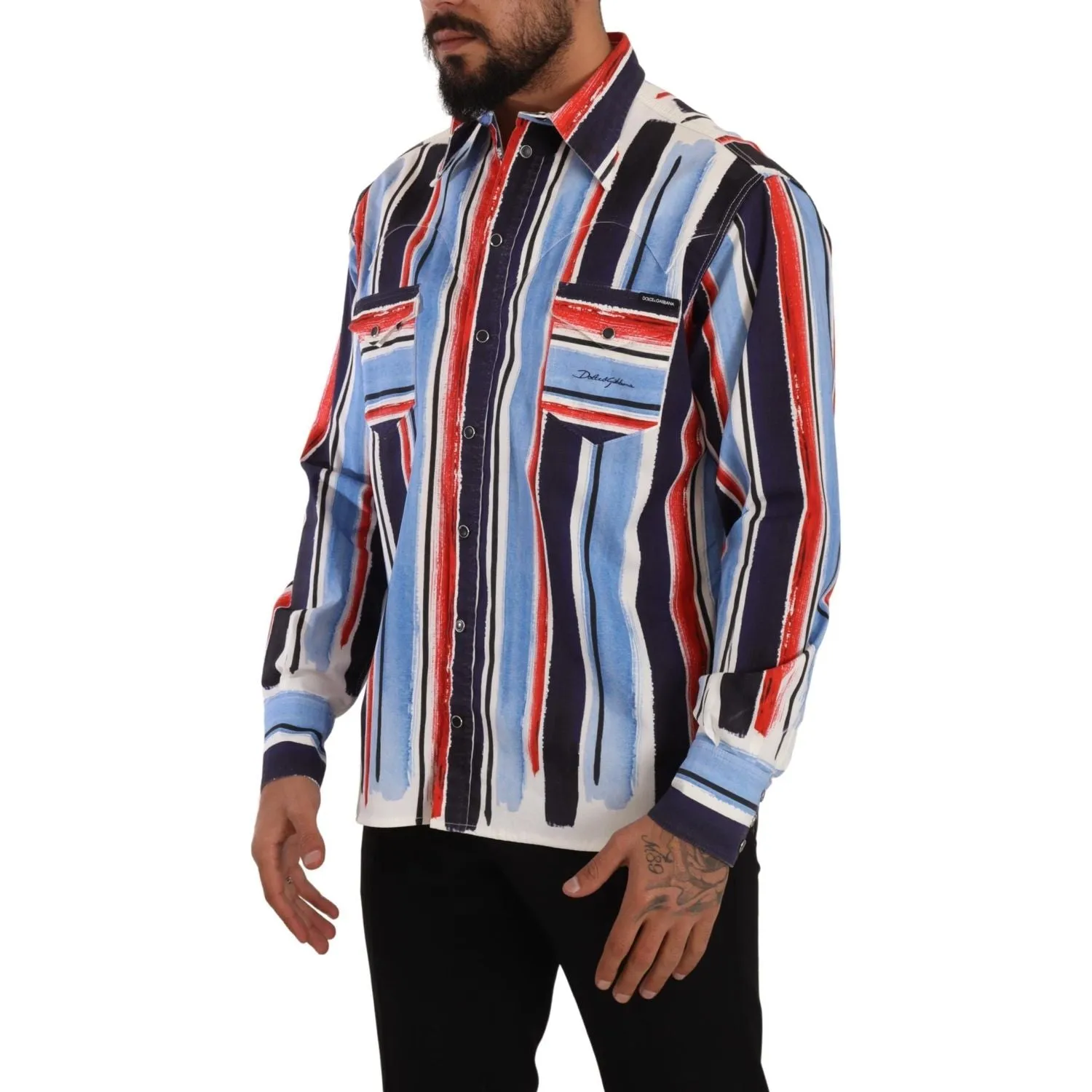 Dolce & Gabbana Elegant Striped Cotton Shirt with Pockets