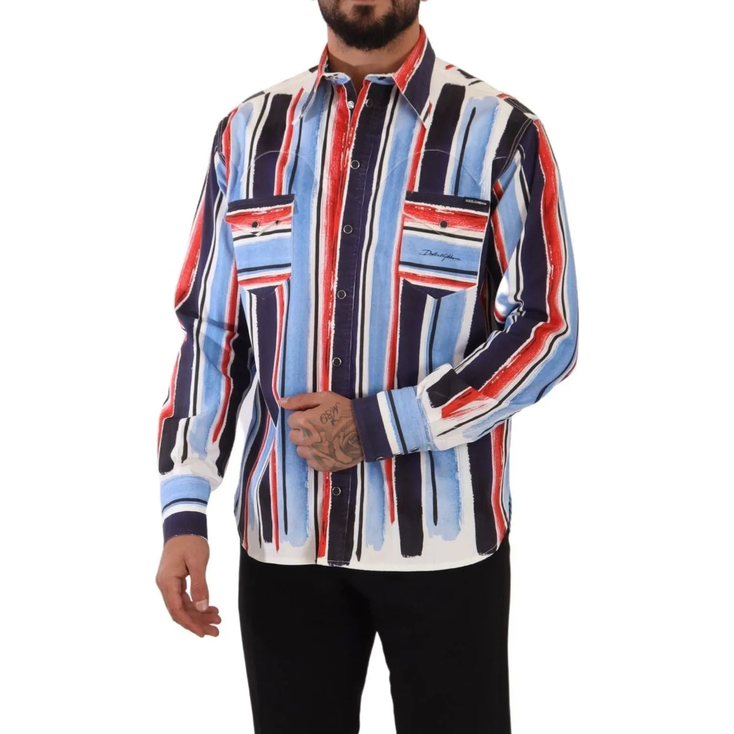 Dolce & Gabbana Elegant Striped Cotton Shirt with Pockets