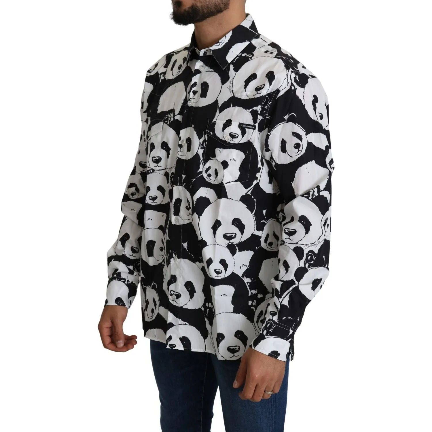 Dolce & Gabbana Panda Print Pure Cotton Shirt - Black White