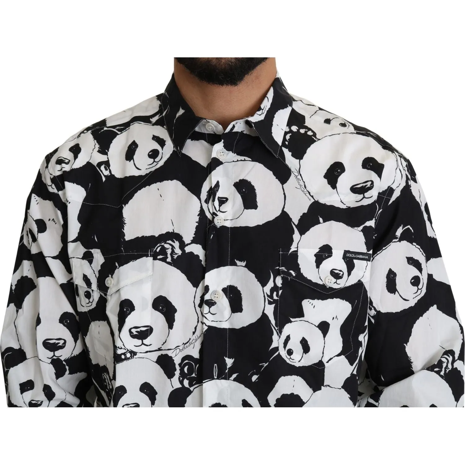 Dolce & Gabbana Panda Print Pure Cotton Shirt - Black White