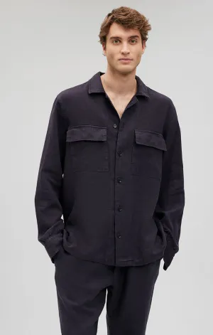 DOUBLE POCKET BUTTON-UP LINEN SHIRT IN PERISCOPE