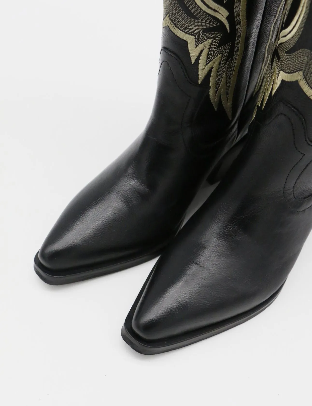 Dramen western cowboy boots in black leather womens shoes