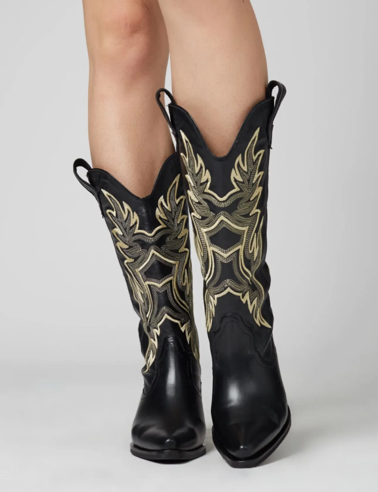 Dramen western cowboy boots in black leather womens shoes