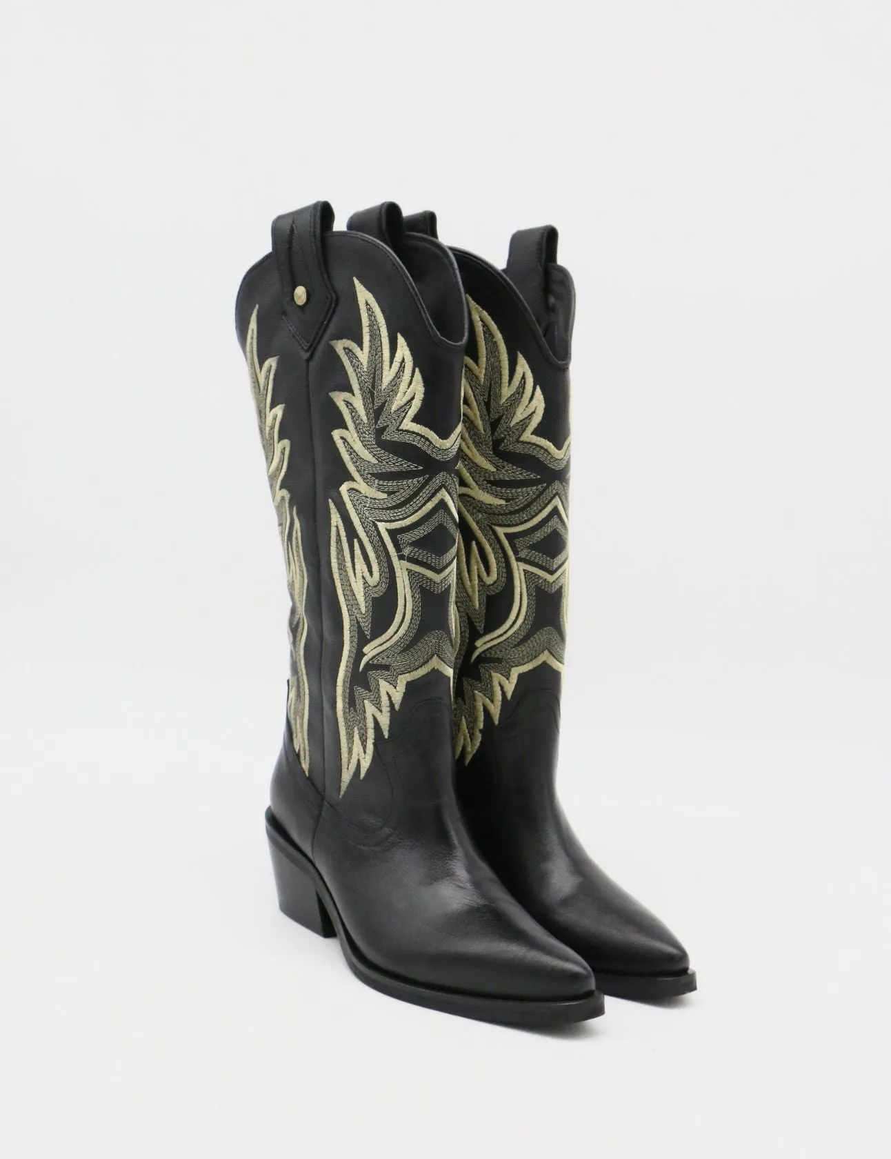 Dramen western cowboy boots in black leather womens shoes