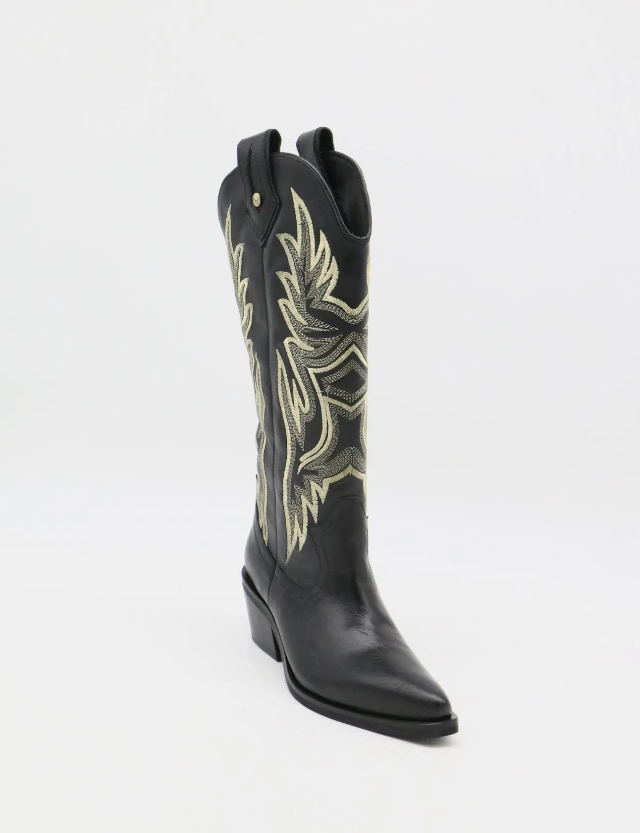 Dramen western cowboy boots in black leather womens shoes