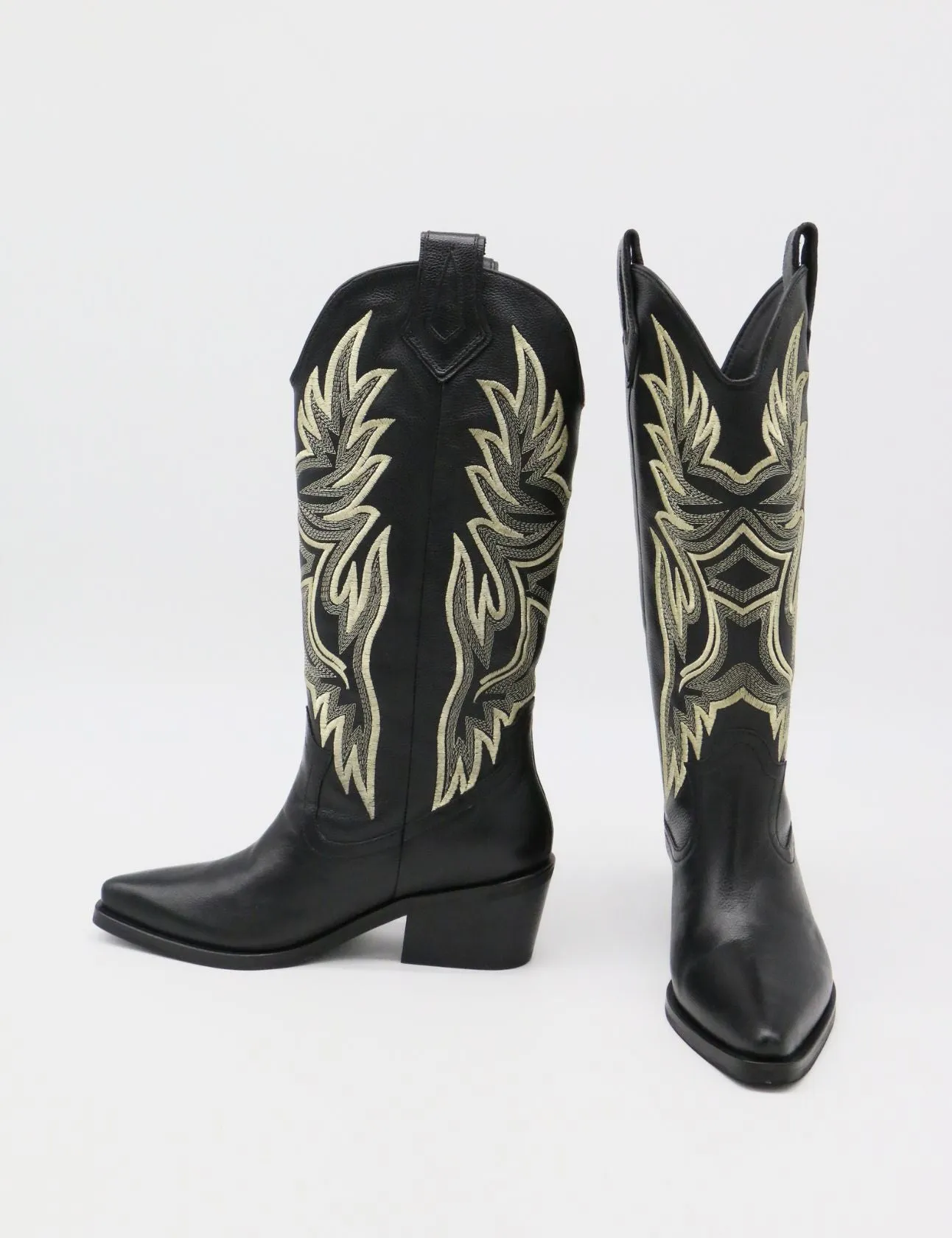 Dramen western cowboy boots in black leather womens shoes