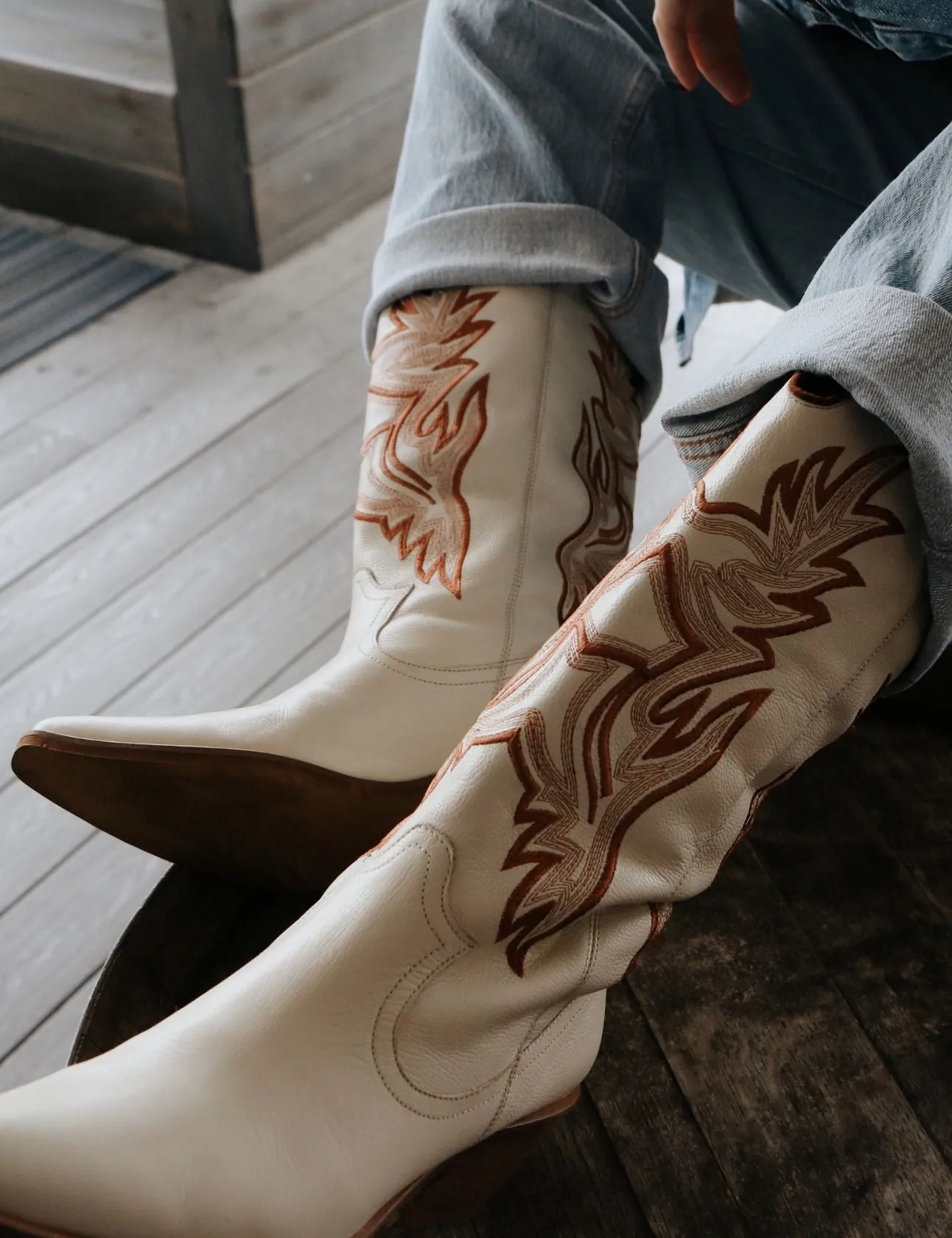 Dramen western cowboy boots in off white leather womens shoes