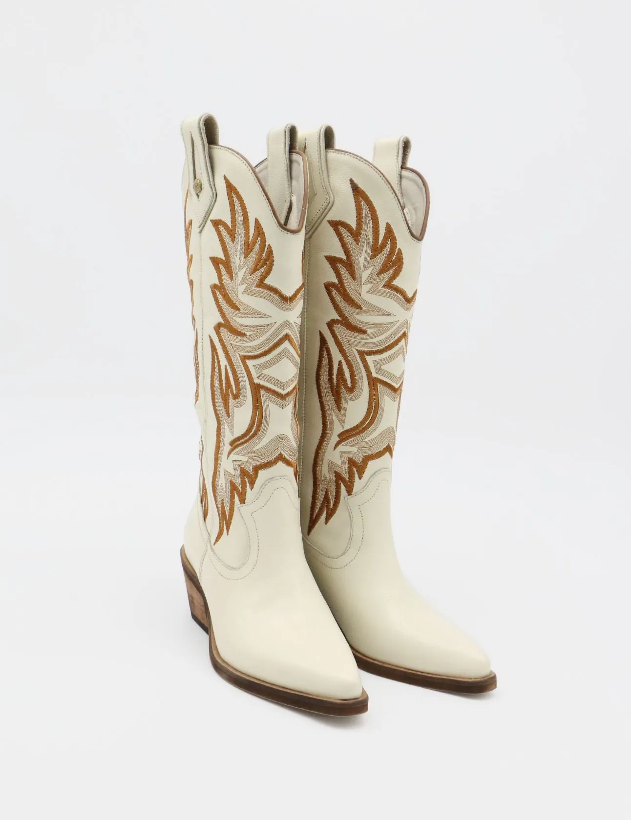 Dramen western cowboy boots in off white leather womens shoes