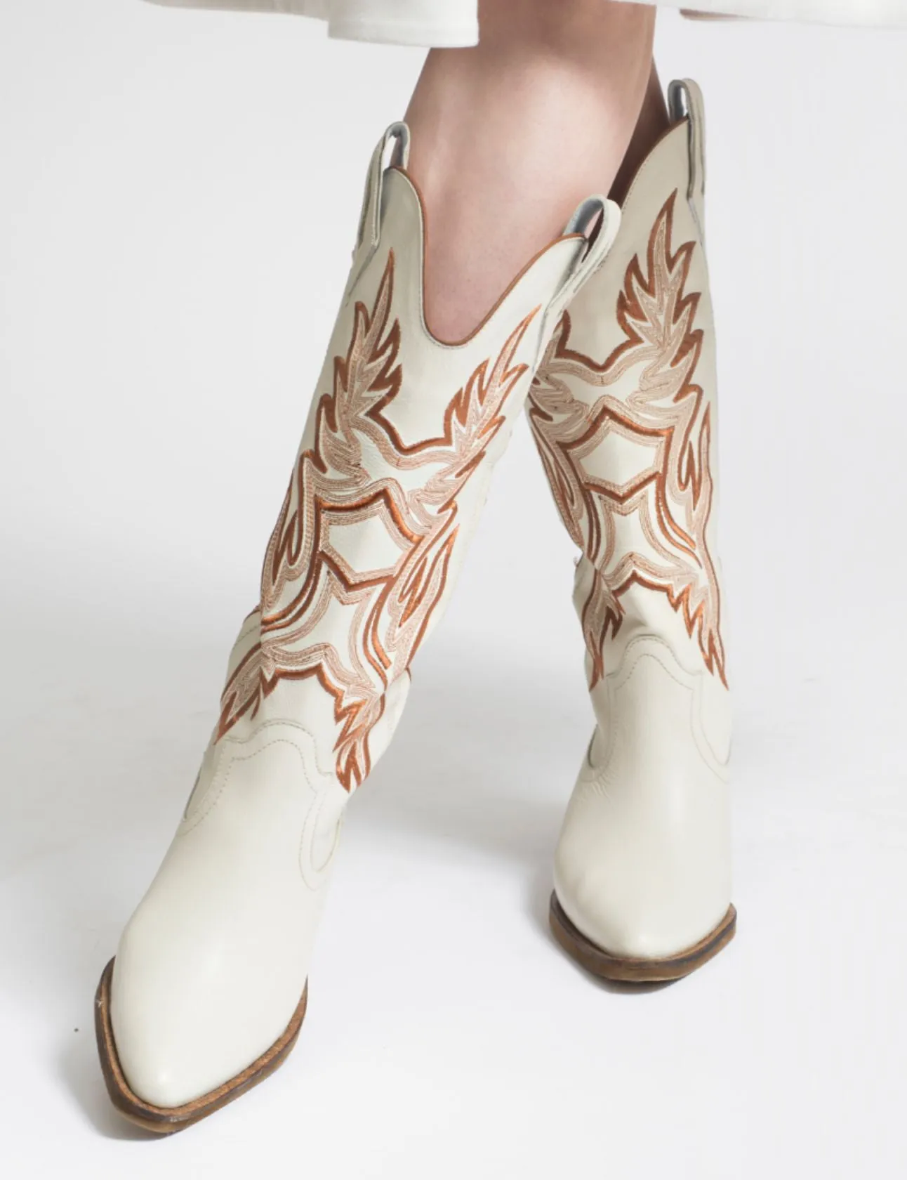 Dramen western cowboy boots in off white leather womens shoes